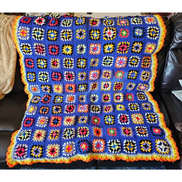 Homemade Other - CROCHET Granny Square Afghan Blanket Bright Colors 64" x 48" Handmade GIFT